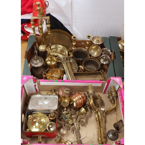 181 - A large quantity of misc to include brass wall sconces, lamps, trench art, W German vase's, walnut d... 