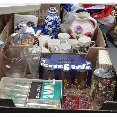 182 - A quantity pf various ceramics and glass to include Radford commemorative cups, Chinese vase af, dri... 