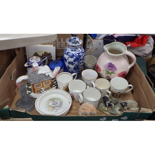 182 - A quantity pf various ceramics and glass to include Radford commemorative cups, Chinese vase af, dri... 