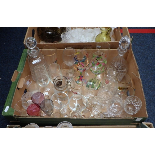 185 - A large quantity of mainly drinking glasses to include a decanter, small vases etc (3).