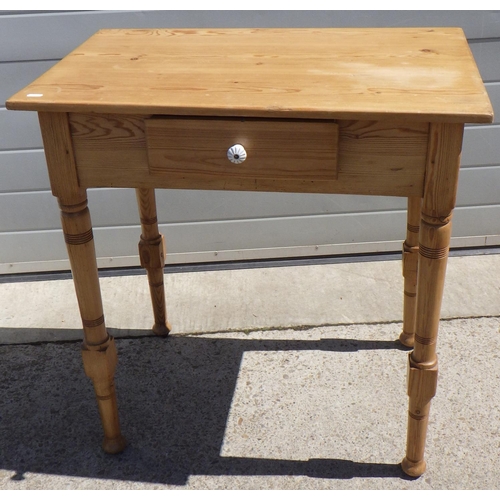 847 - A pine single drawer side table, af worm.