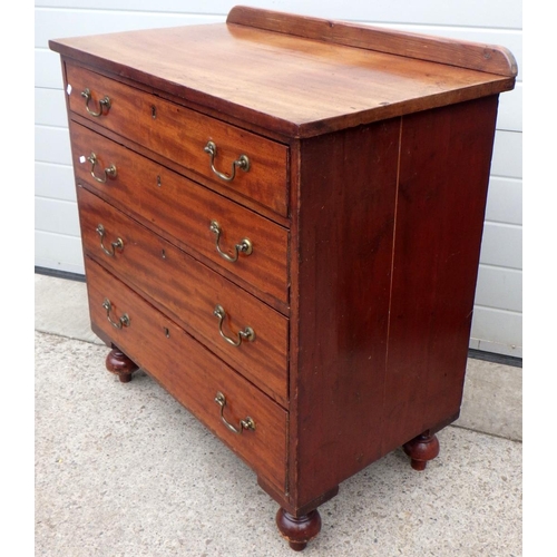 549 - A 19th cen mahogany chest of drawers, pine sided, later feet and back, 85cm wide