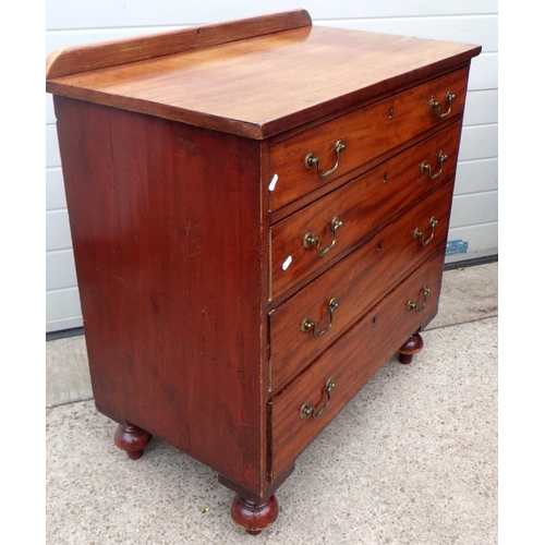 549 - A 19th cen mahogany chest of drawers, pine sided, later feet and back, 85cm wide