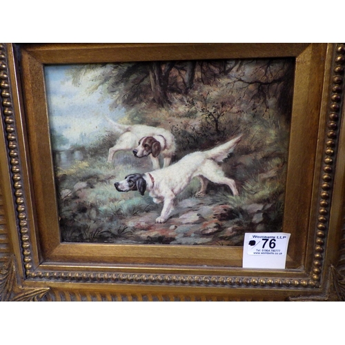 76 - Hunting dogs, picture in gilt frame.  Modern.   46 x 52cm incl frame.