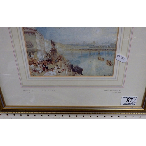 87 - After JMW Turner: two modern framed prints together with two small prints (4).