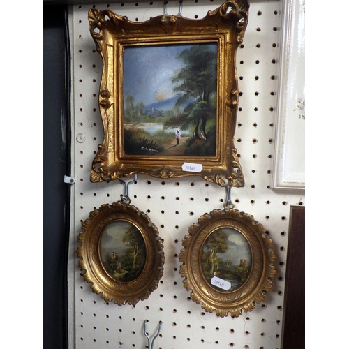 88 - A pair of wall mirrors in floral decorated frames (total 53 x 42cm), a matching circular tray; a pai... 