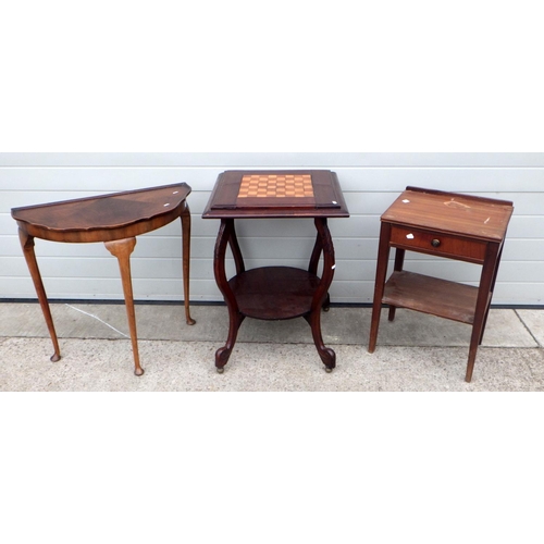 643 - A demi-lune hall table together with two occasional tables (3)