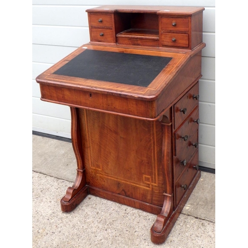 647 - An Edwardian satinwood banded Davenport, missing feet