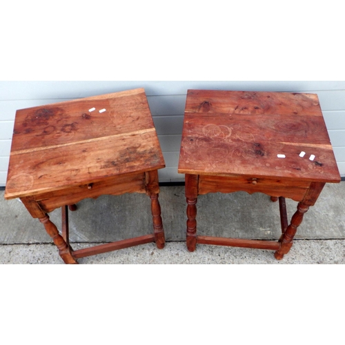 661 - A pair of hardwood single drawer side tables on turned legs, 52cm wide