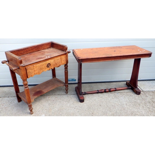 680 - A Victorian mahogany side table 107cm long, missing feet together with a 19th cen French walnut wash... 