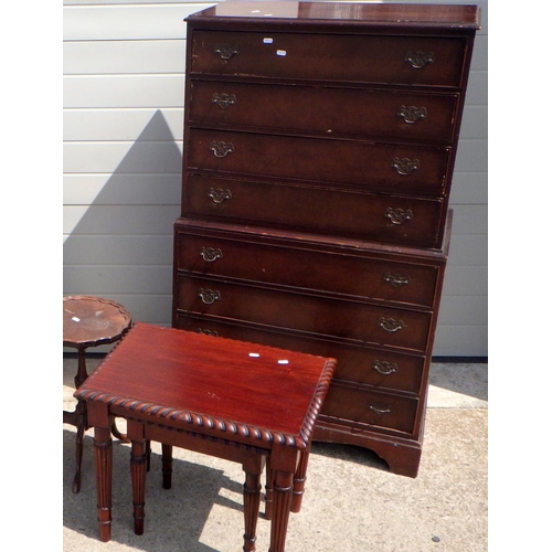 688 - A reproduction chest on chest, coffee table, occasional tables etc (9)