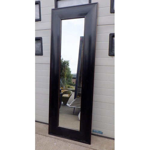 733 - A tall dressing mirror with dark frame, 220cm x 80cm incl frame