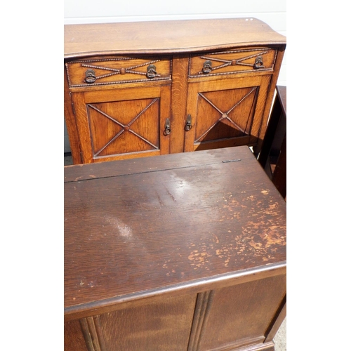 758 - A 1930's oak/ply hallstand together with a blanket box, sideboard base and side table (4) (worm)