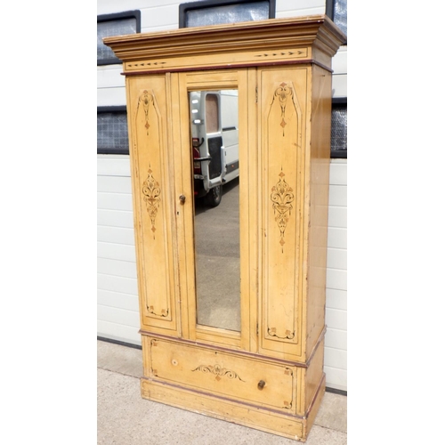 759 - A Victorian painted pine single door wardrobe, beading loose together with a towel rail (2)