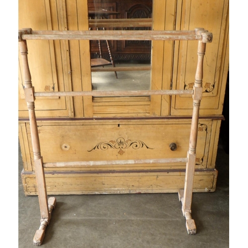 759 - A Victorian painted pine single door wardrobe, beading loose together with a towel rail (2)