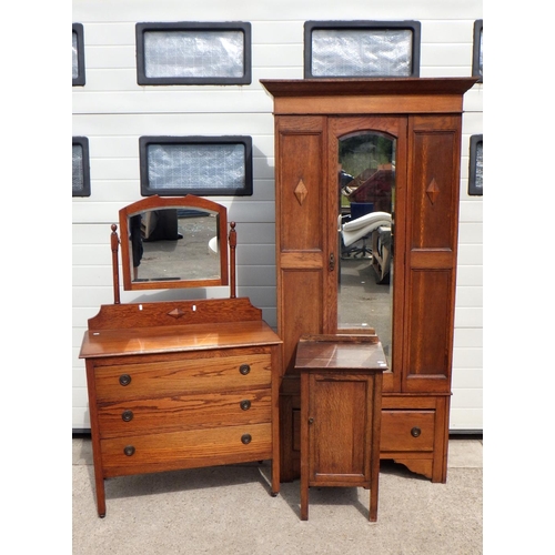 760 - A 1930's oak/ply single wardrobe and dressing chest together with a similar pot cupboard (3)