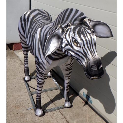 780 - A fabric figure of a Zebra on a metal frame, approx 130cm tall, ear damaged