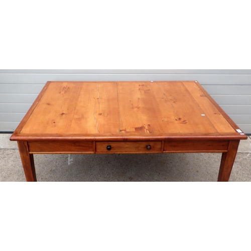 802 - An Edwardian office table, missing leather, 162cm long