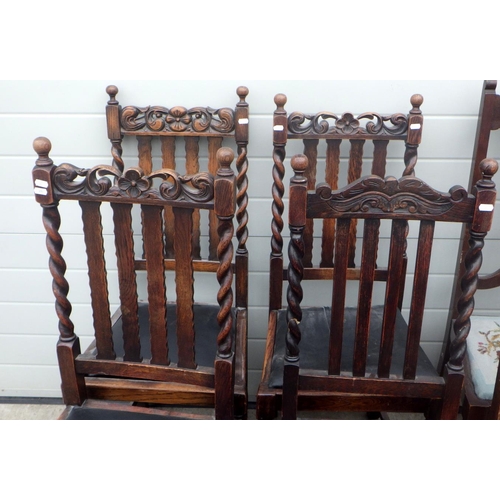 805 - Eleven chairs, incl 3 barleytwist chairs and another similar, pair Victorian hall chairs, further va... 