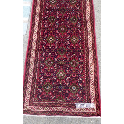 813 - A red ground runner together with a striped Laura Ashey rug (2)