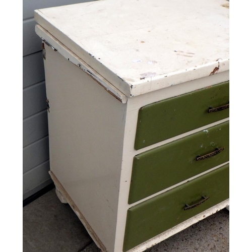 825 - A white & green painted chest section