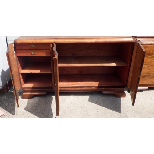 858 - A 1930's walnut continental sideboard (180cm long) with matching two door cupboard, with oak/ply top... 