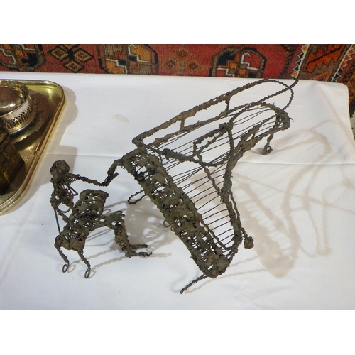 144 - A wirework piano, metalwares etc.