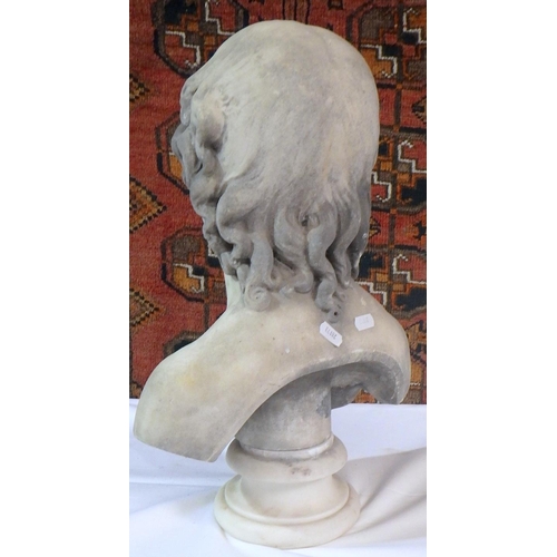 168 - A young woman with ringlets, 19th cent bust on plinth, carved marble, 46cm tall.