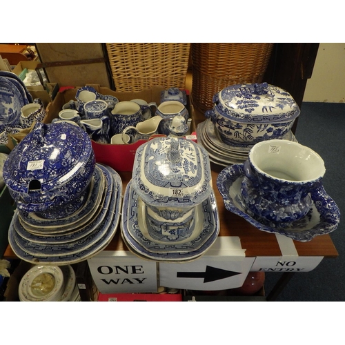 182 - A collection of blue and white ceramics, 19th cent and later incl tureens and modern reproductions. ... 