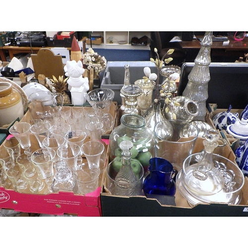 183 - Glassware incl drinking glasses and decorative silvered glass.  Some a/f (4)