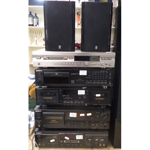 210 - Two pairs of Yamaha speakers; Sony & Yamaha Hi-Fi separates.  (9)