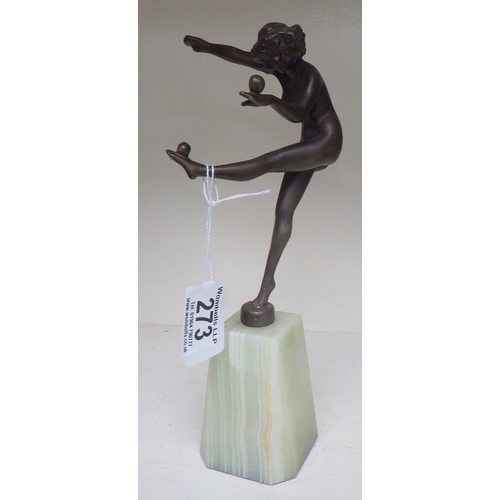 274 - A modern bronze figure on a marble base together with small cast metal figure (re attached at the fo... 