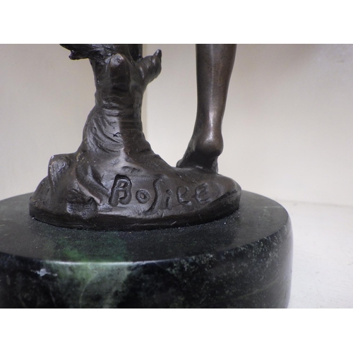 274 - A modern bronze figure on a marble base together with small cast metal figure (re attached at the fo... 