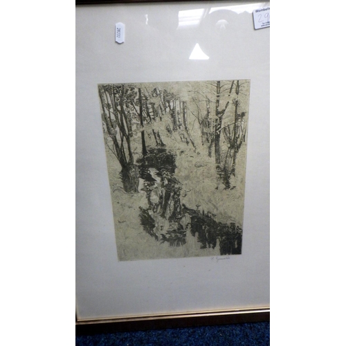 290 - A group of floral framed prints to include a pencil signed H Grimwold, two large glass gaming panels... 