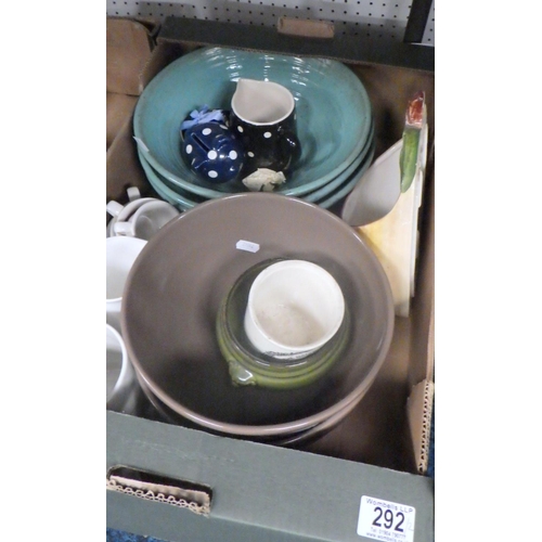 292 - Two boxes of misc ceramics to include plates, bowls VW moneybox etc (2)