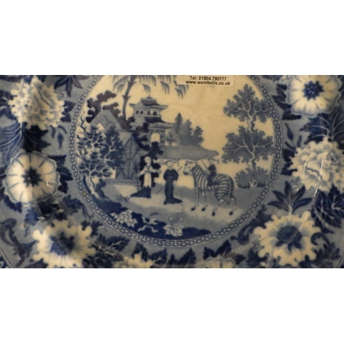 303 - Two zebra pattern and one elephant pattern 19th century Rogers blue and white transfer printed plate... 