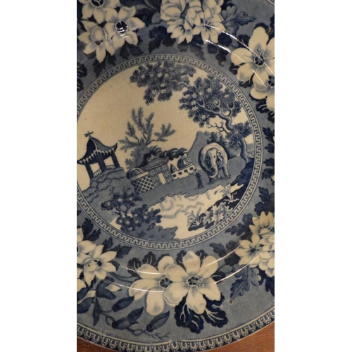 303 - Two zebra pattern and one elephant pattern 19th century Rogers blue and white transfer printed plate... 