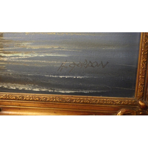 326 - A large gilt framed oil on canvas signed H Gorron 74 x 105cm.