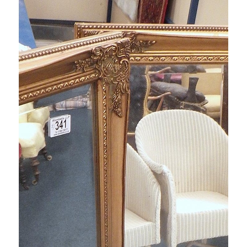 341 - A pair of modern large gilt framed bevelled mirrors 106 x 130 cm