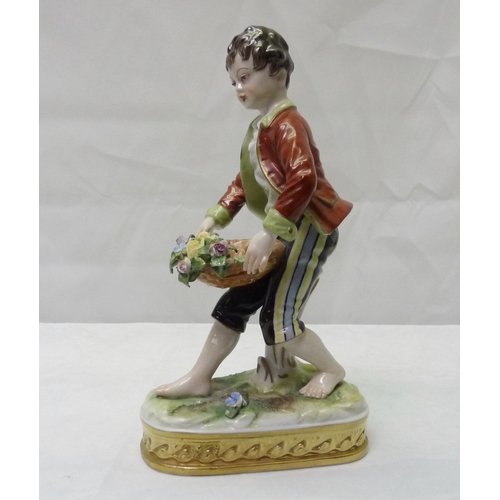 319 - A pair of Sitzendorf porcelain figures 6.5 ins, depicting boy and girl flower sellers af.