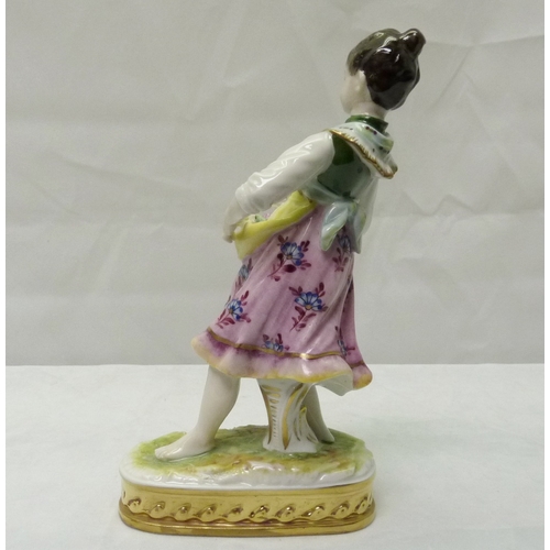 319 - A pair of Sitzendorf porcelain figures 6.5 ins, depicting boy and girl flower sellers af.