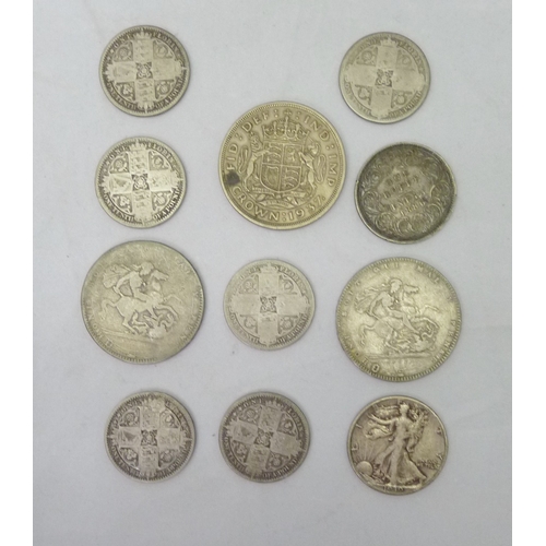 348 - A collection of coins incl a George III 1820 crown; Victorian and later silver issues; a Churchill c... 