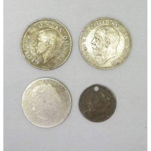 349 - Coins incl a George V 1935 crown, a George VI 1937 crown, a worn early 19th cent crown; a Washington... 