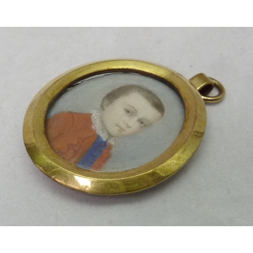 356 - Justinian Saunders Bentley Nutt as a boy, Penelope Carwardine (1730 - 1800) initialled PC, 30 x 25mm... 