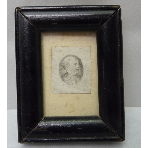 360 - Portrait miniature study, graphite on paper, 24 x 20mm presented in a black frame with notation vers... 