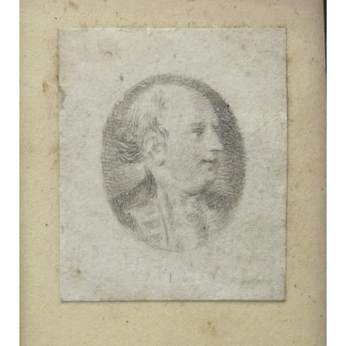 360 - Portrait miniature study, graphite on paper, 24 x 20mm presented in a black frame with notation vers... 