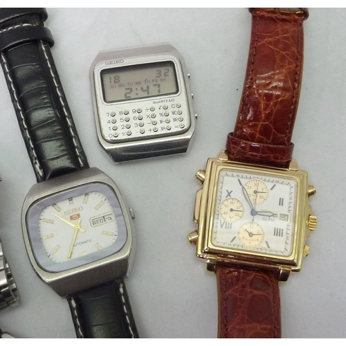 363 - Seiko watches incl a Seiko SQ100 Chronograph in a square gold plated case, a c153-5007 calculator wa... 