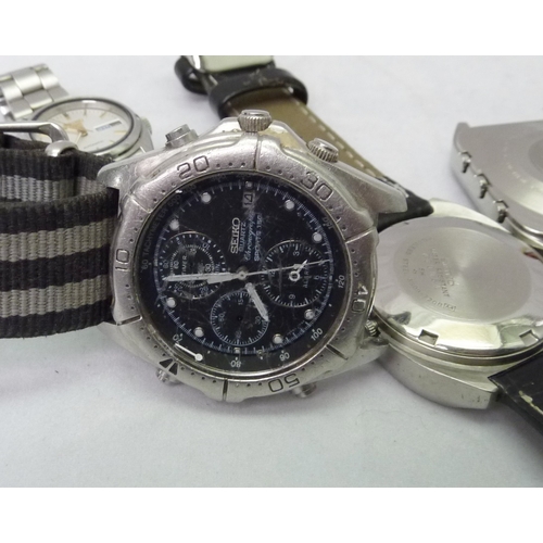 363 - Seiko watches incl a Seiko SQ100 Chronograph in a square gold plated case, a c153-5007 calculator wa... 