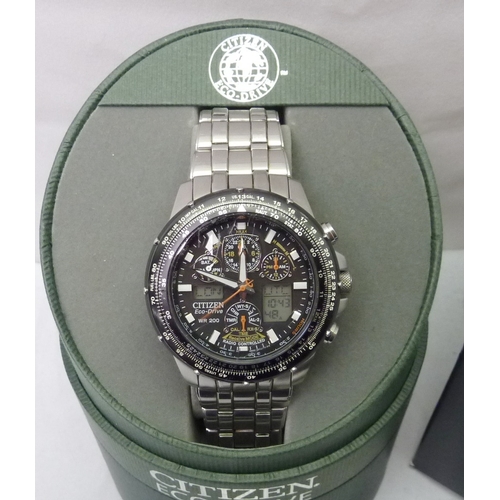 365 - A Citizen SkyHawk Eco-Drive WR200 chronograph bracelet wristwatch, steel.  Boxed with papers, notabl... 