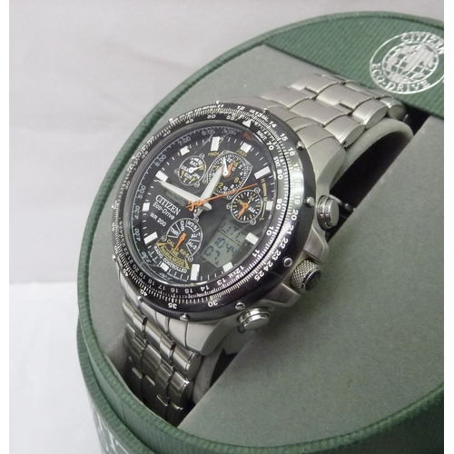 365 - A Citizen SkyHawk Eco-Drive WR200 chronograph bracelet wristwatch, steel.  Boxed with papers, notabl... 